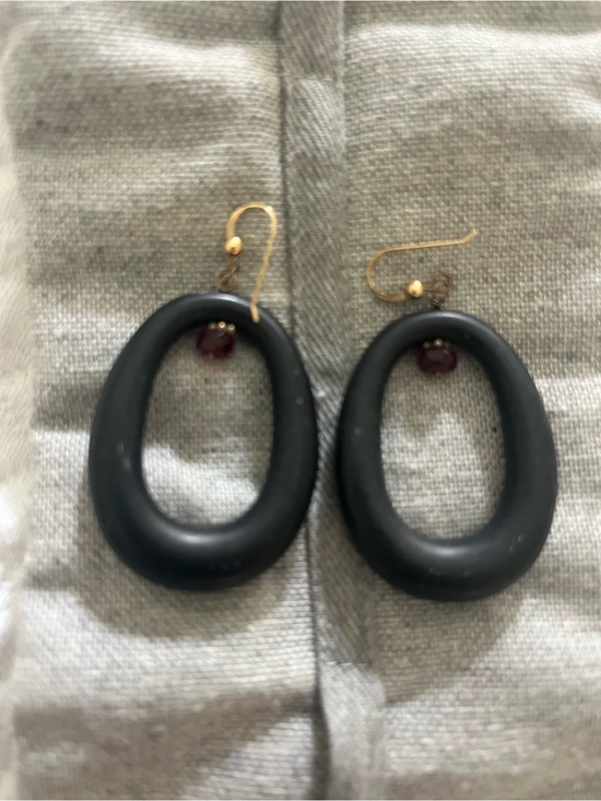 Ashley Pittman Jewelry - Ashley Pittman Black Horn Oval Drop Earrings with Garnet Bead Gold Hooks